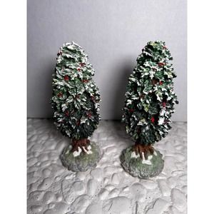 Department 56 Christmas Original Snow Village Porcelain "Holly Tree” Set of 2